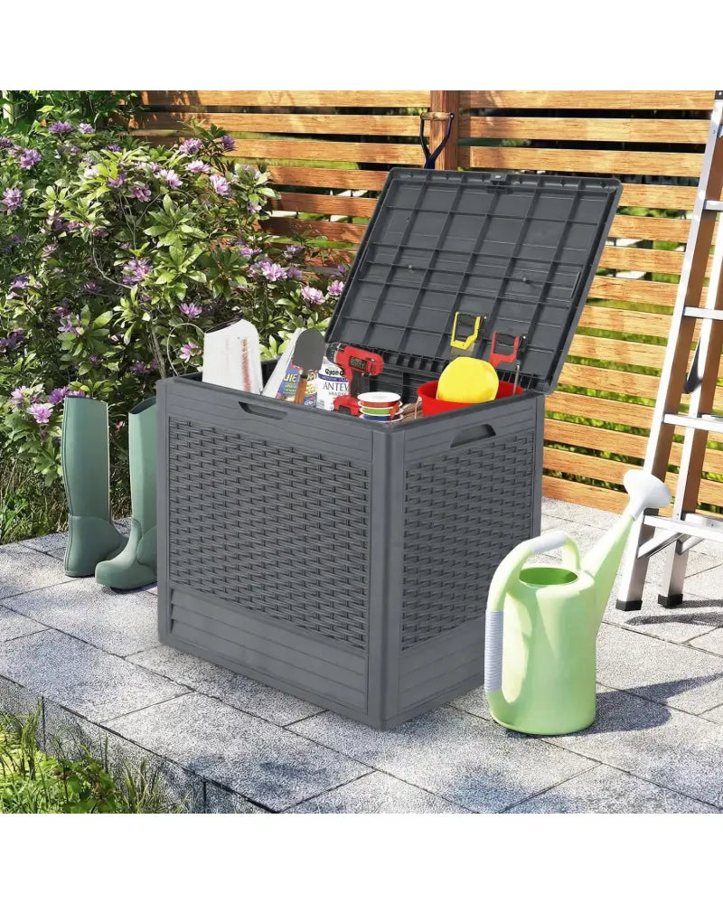 25 Gallon Outdoor Storage Box with Rattan Patterns-Gray - Gray - Sheds & Outdoor Storage