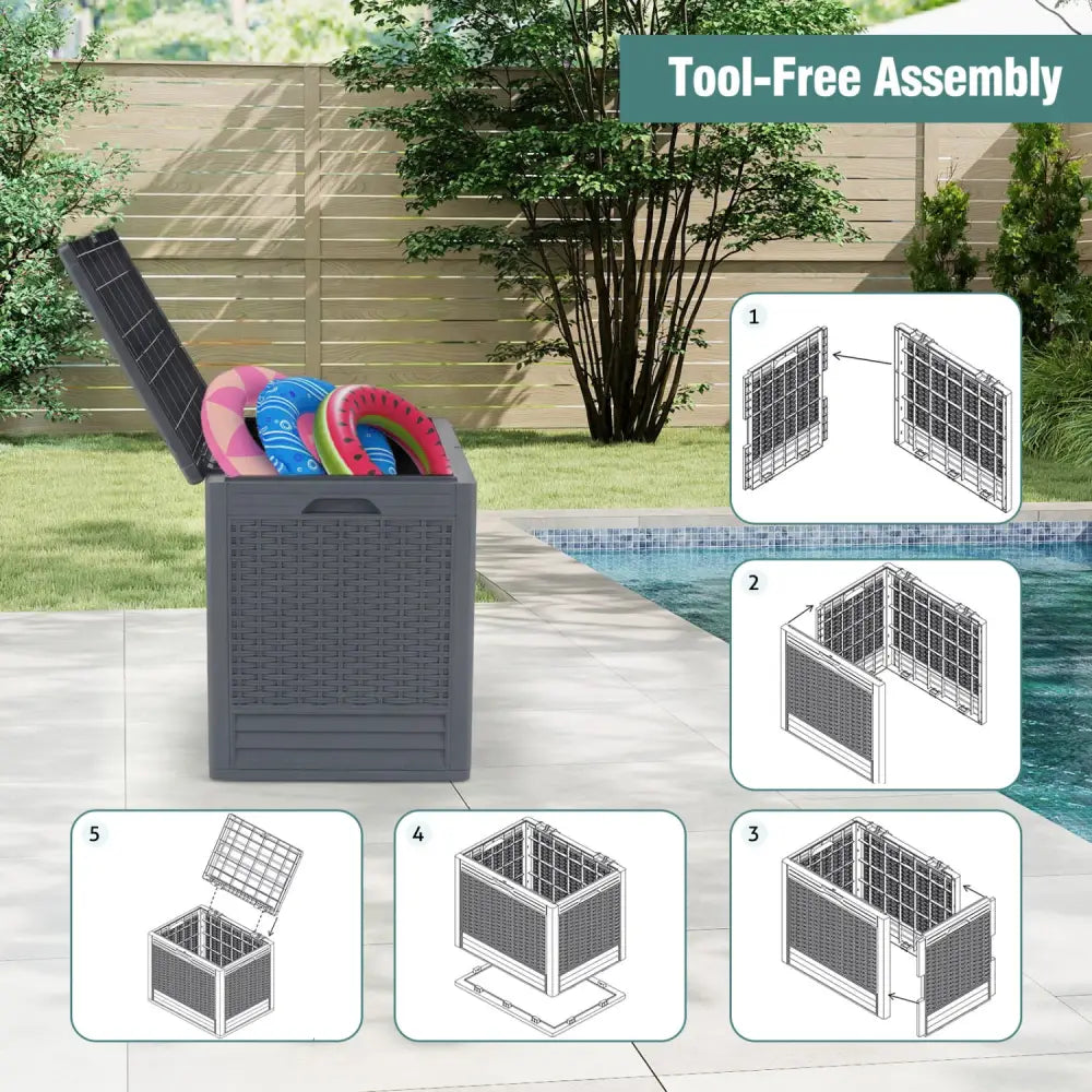 25 Gallon Outdoor Storage Box with Rattan Patterns-Gray - Gray - Sheds & Outdoor Storage