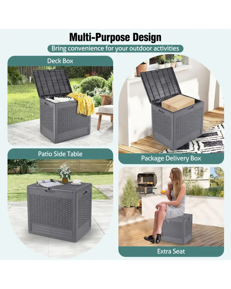 25 Gallon Outdoor Storage Box with Rattan Patterns-Gray - Gray - Sheds & Outdoor Storage