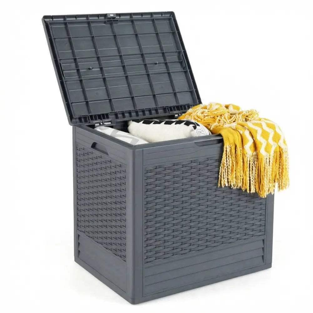 25 Gallon Outdoor Storage Box with Rattan Patterns-Gray - Gray - Sheds & Outdoor Storage