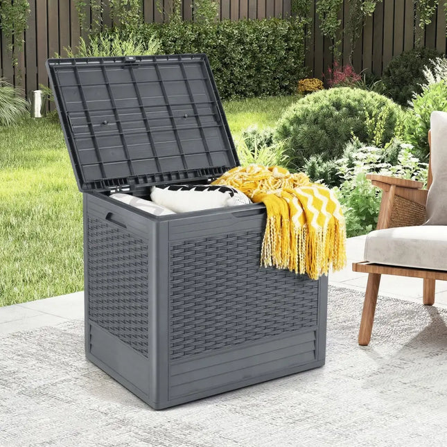 25 Gallon Outdoor Storage Box with Rattan Patterns-Gray - Gray - Sheds & Outdoor Storage