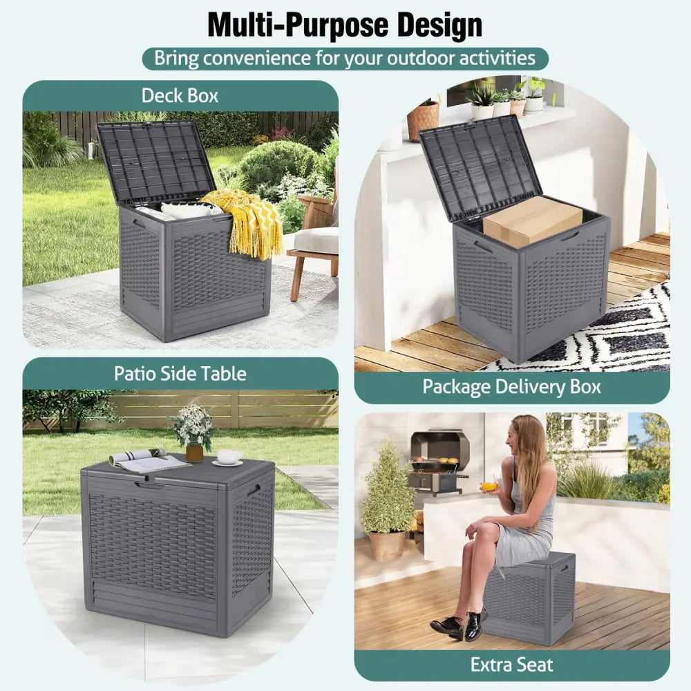 25 Gallon Outdoor Storage Box with Rattan Patterns-Gray - Gray - Sheds & Outdoor Storage