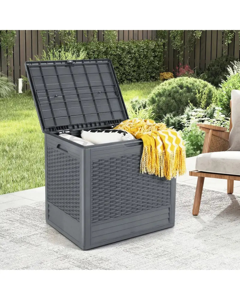 25 Gallon Outdoor Storage Box with Rattan Patterns-Gray - Gray - Sheds & Outdoor Storage