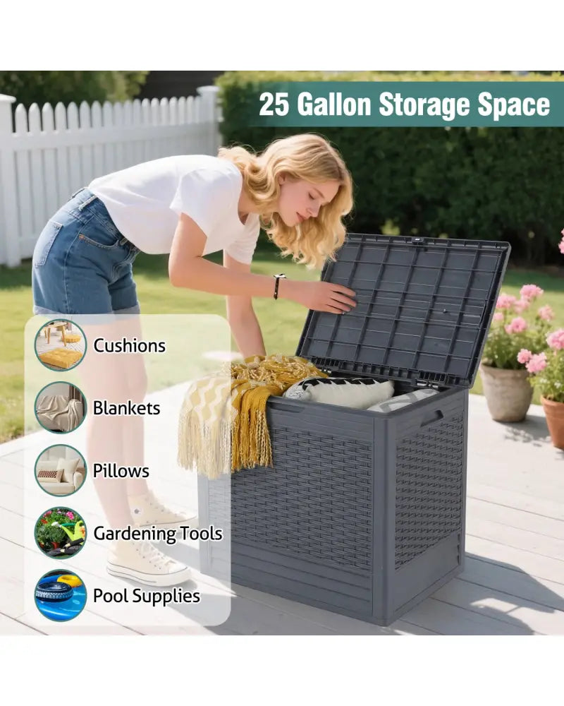 25 Gallon Outdoor Storage Box with Rattan Patterns-Gray - Gray - Sheds & Outdoor Storage