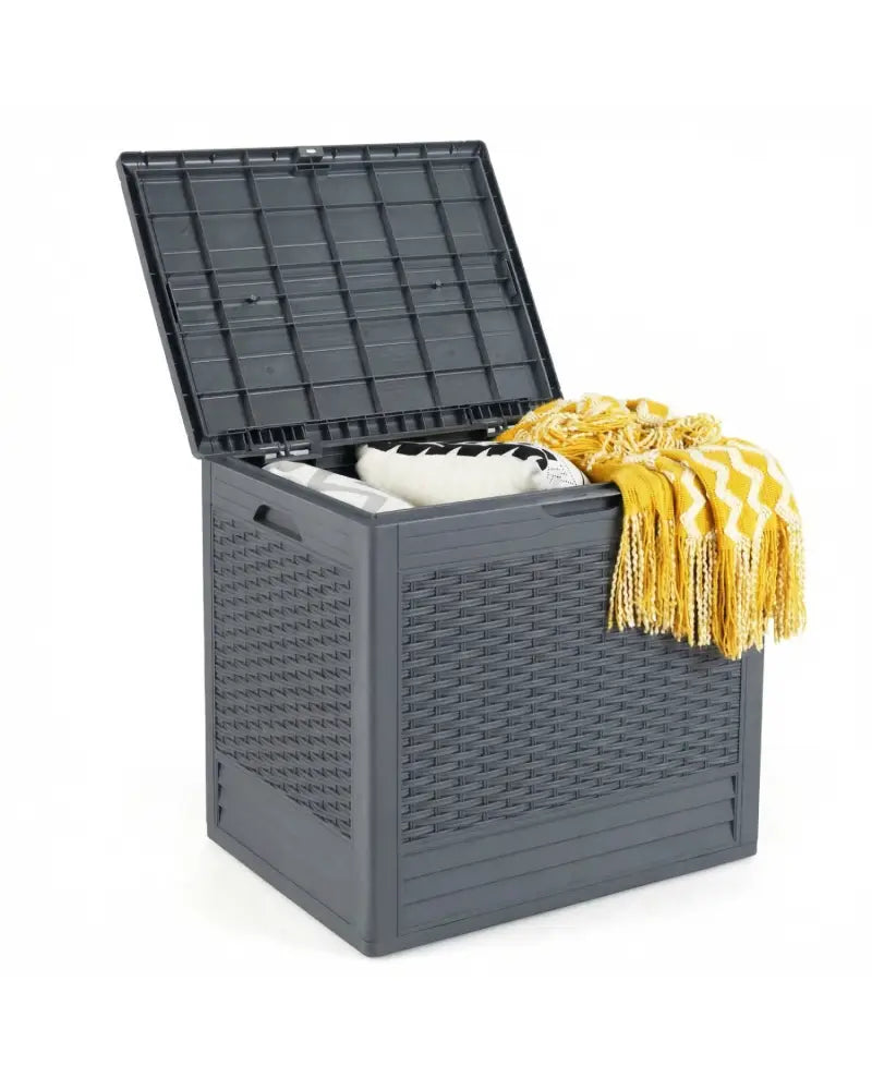 25 Gallon Outdoor Storage Box with Rattan Patterns-Gray - Gray - Sheds & Outdoor Storage