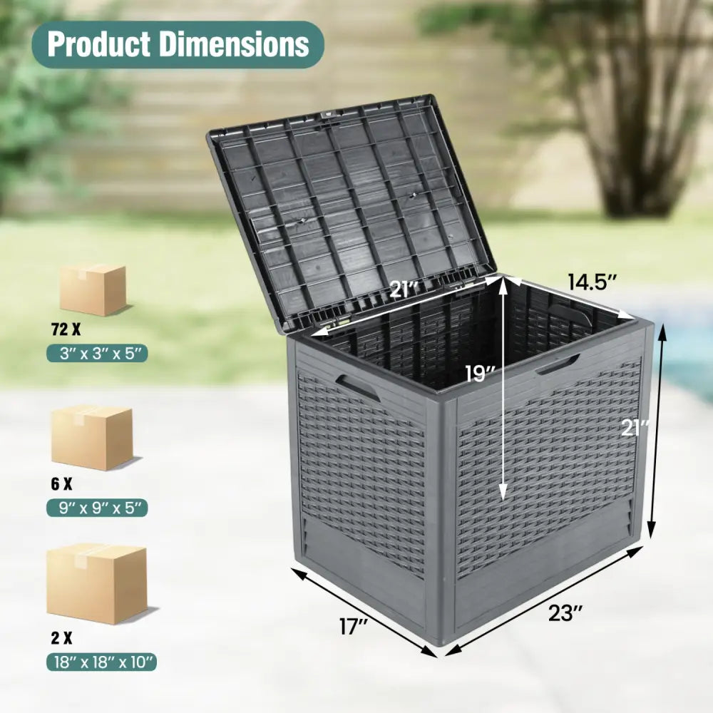 25 Gallon Outdoor Storage Box with Rattan Patterns-Gray - Gray - Sheds & Outdoor Storage