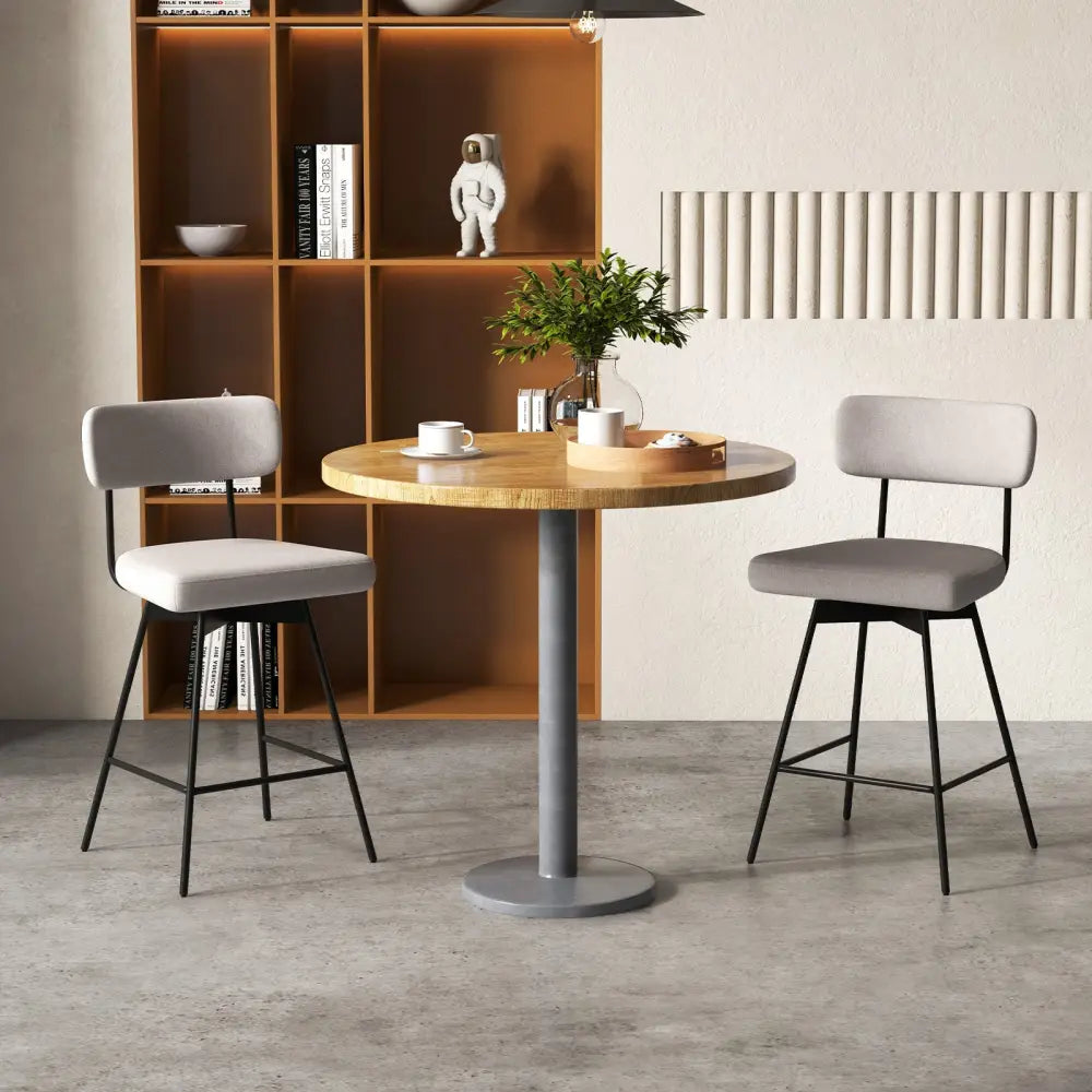 25 Inch 2-Piece Modern Upholstered Bar Stools with Back - Beige - Bar Stools