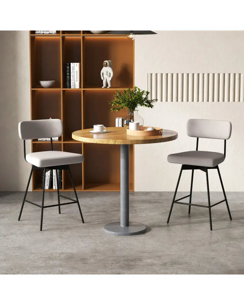 25 Inch 2-Piece Modern Upholstered Bar Stools with Back - Beige - Bar Stools