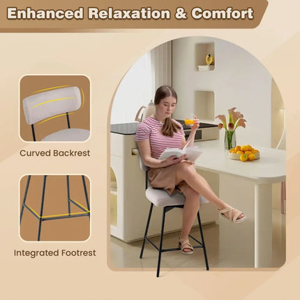 25 Inch 2-Piece Modern Upholstered Bar Stools with Back Costway