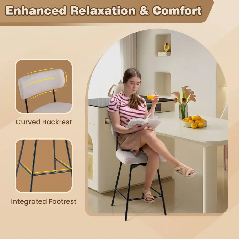 25 Inch 2-Piece Modern Upholstered Bar Stools with Back Costway