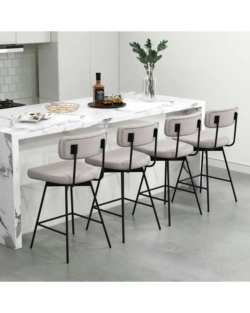 25 Inch 2-Piece Modern Upholstered Bar Stools with Back - Beige - Bar Stools