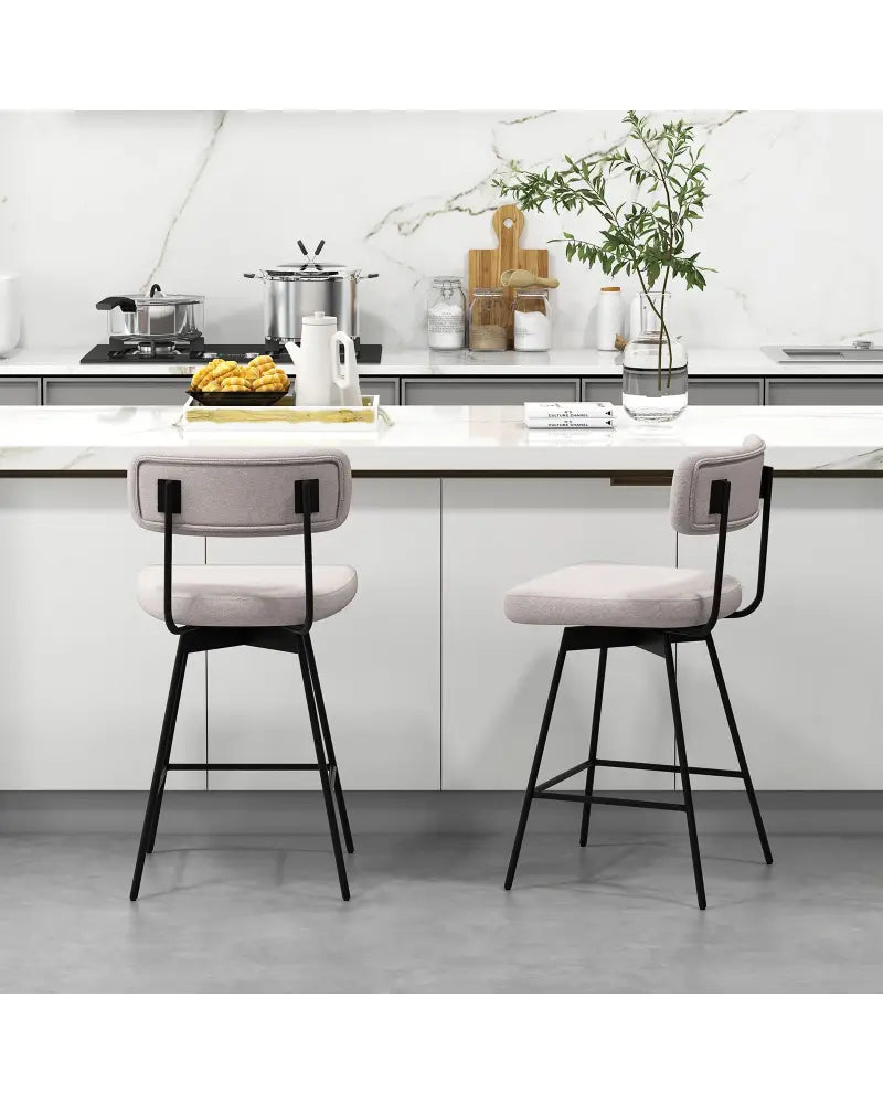 25 Inch 2-Piece Modern Upholstered Bar Stools with Back - Beige - Bar Stools