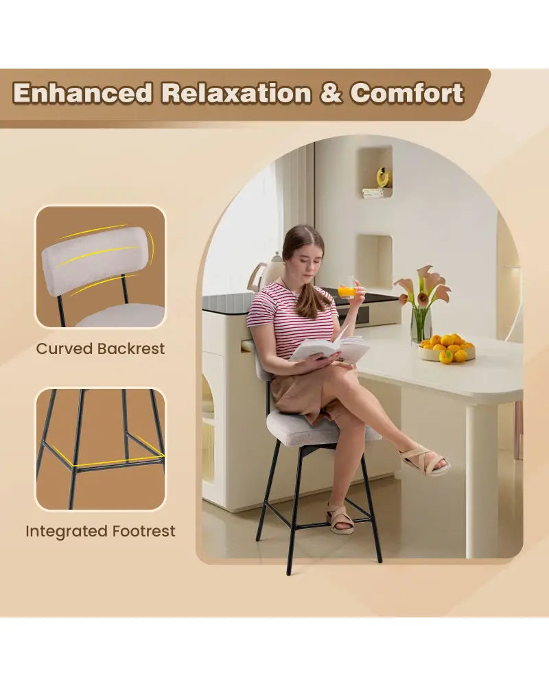 25 Inch 2-Piece Modern Upholstered Bar Stools with Back - Beige - Bar Stools