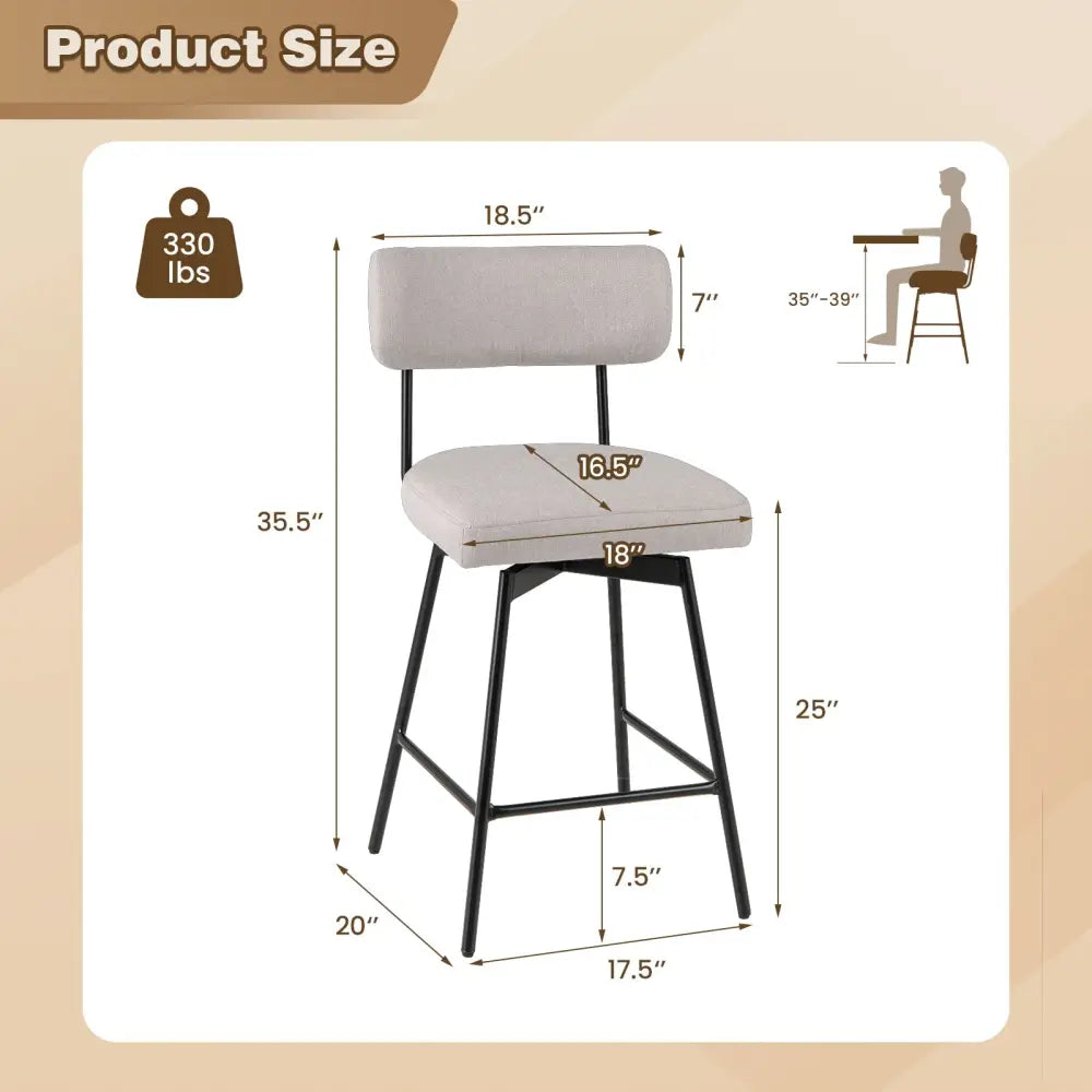 25 Inch 2-Piece Modern Upholstered Bar Stools with Back Costway
