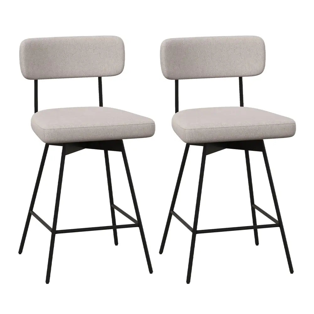 25 Inch 2-Piece Modern Upholstered Bar Stools with Back - Beige - Bar Stools
