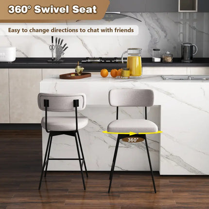 25 Inch 2-Piece Modern Upholstered Bar Stools with Back Costway