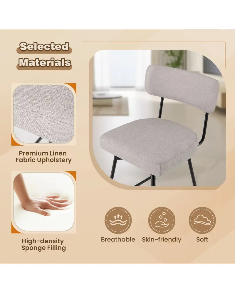 25 Inch 2-Piece Modern Upholstered Bar Stools with Back - Beige - Bar Stools