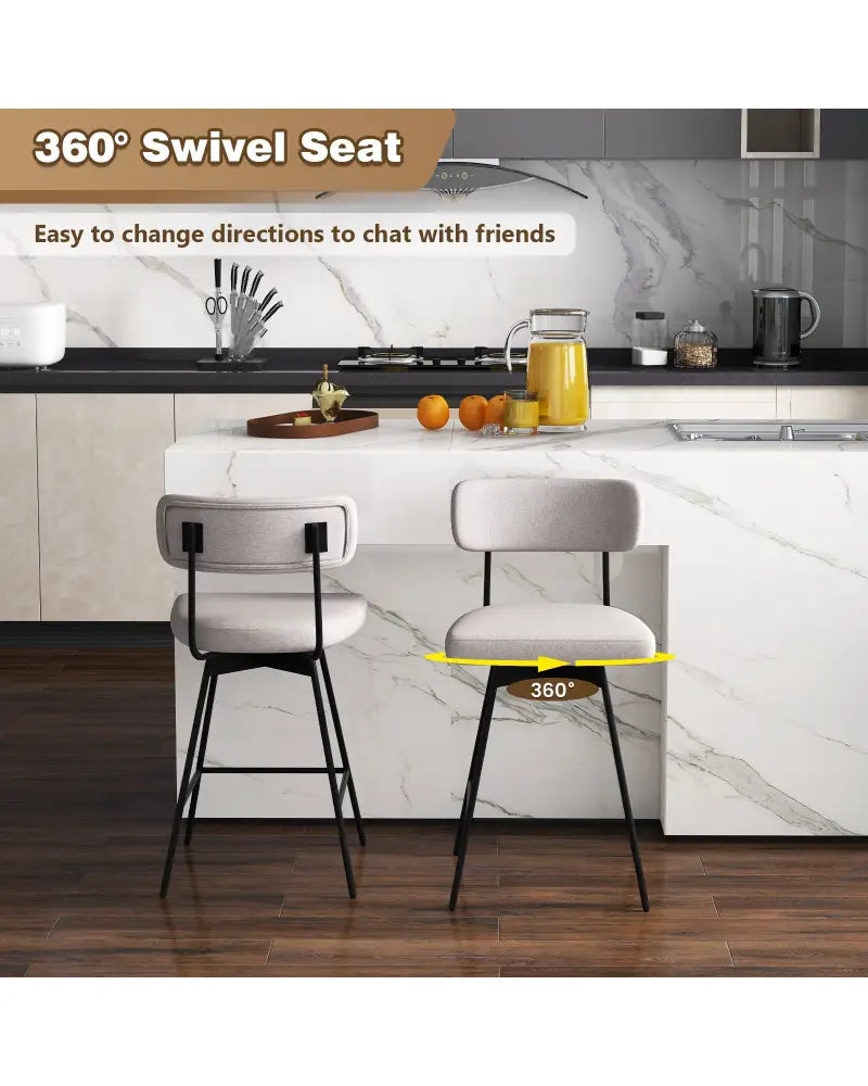 25 Inch 2-Piece Modern Upholstered Bar Stools with Back - Beige - Bar Stools