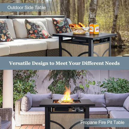 25 Inch 40000 BTU Propane Fire Pit Table with Lid and Fire Glass - Multicolor - Fire Pit Tables