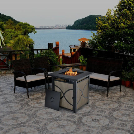 25 Inch 40000 BTU Propane Fire Pit Table with Lid and Fire Glass - Multicolor - Fire Pit Tables