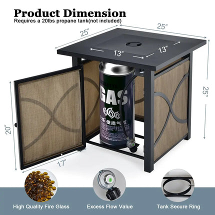 25 Inch 40000 BTU Propane Fire Pit Table with Lid and Fire Glass - Multicolor - Fire Pit Tables
