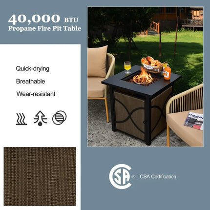 25 Inch 40000 BTU Propane Fire Pit Table with Lid and Fire Glass - Multicolor - Fire Pit Tables
