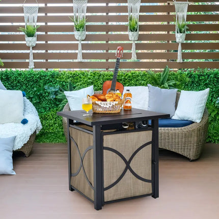 25 Inch 40000 BTU Propane Fire Pit Table with Lid and Fire Glass - Multicolor - Fire Pit Tables