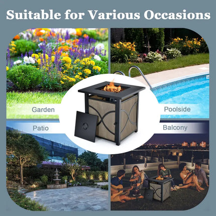 25 Inch 40000 BTU Propane Fire Pit Table with Lid and Fire Glass - Multicolor - Fire Pit Tables