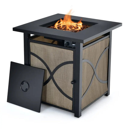 25 Inch 40000 BTU Propane Fire Pit Table with Lid and Fire Glass - Multicolor - Fire Pit Tables