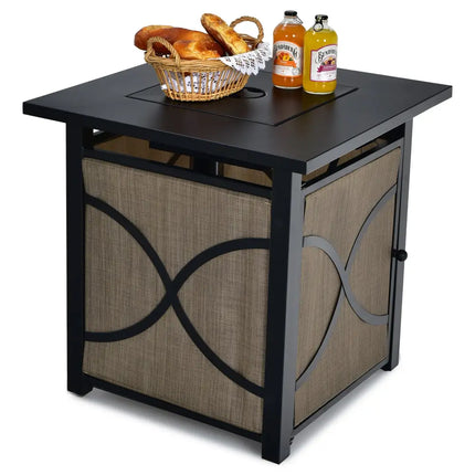 25 Inch 40000 BTU Propane Fire Pit Table with Lid and Fire Glass - Multicolor - Fire Pit Tables