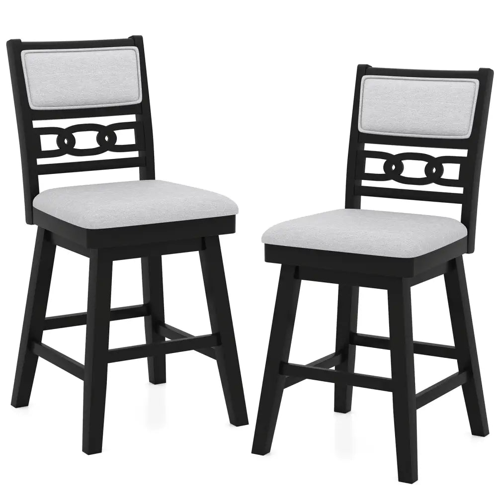 25 Inch Bar Stools Set of 2 with Upholstered Backrest and 360° Rotation Seat-Black - Black - Bar Stools