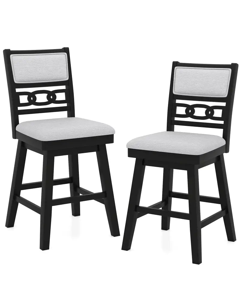 25 Inch Bar Stools Set of 2 with Upholstered Backrest and 360° Rotation Seat-Black - Black - Bar Stools