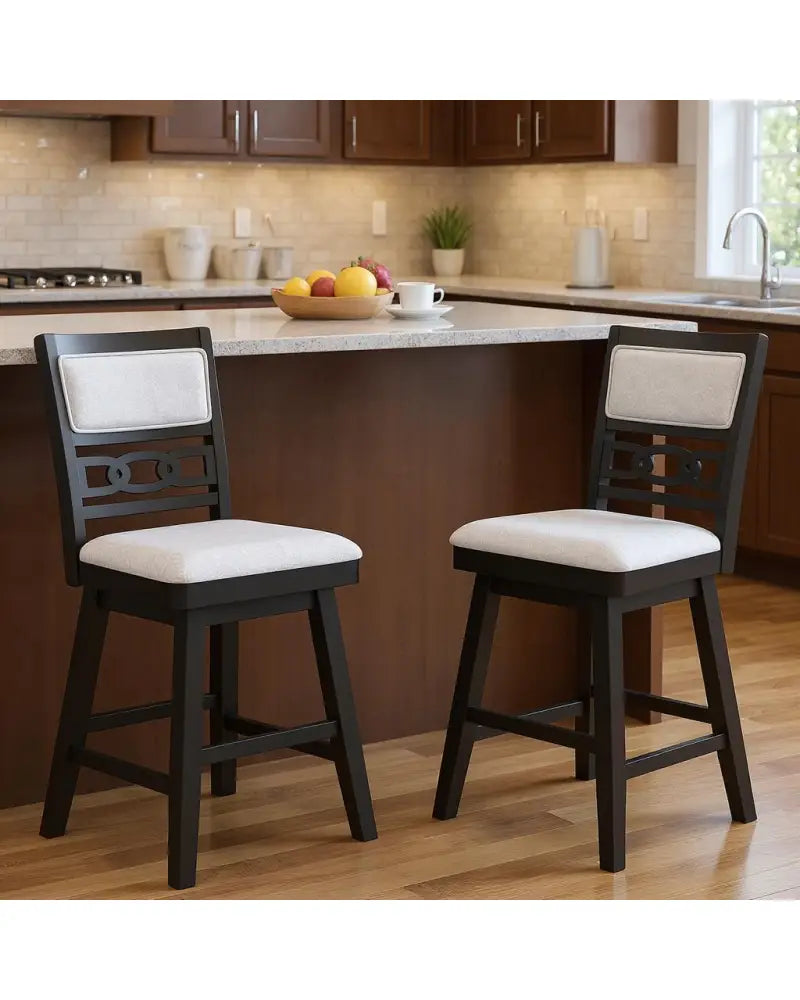 25 Inch Bar Stools Set of 2 with Upholstered Backrest and 360° Rotation Seat-Black - Black - Bar Stools