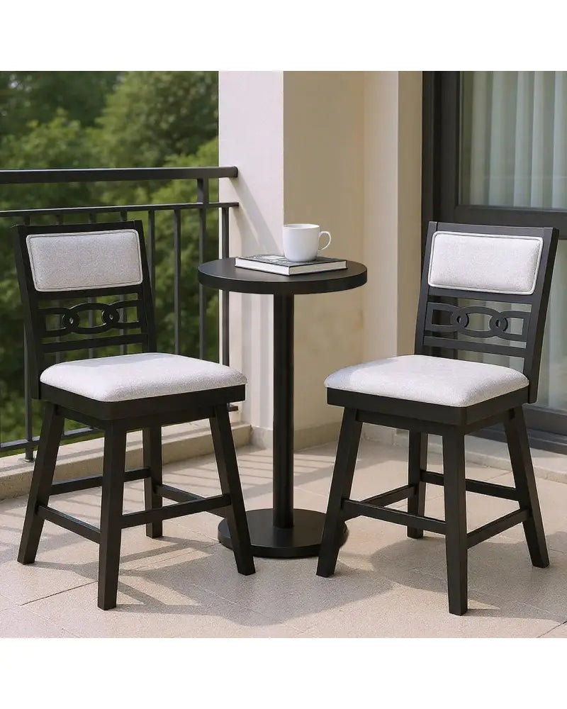 25 Inch Bar Stools Set of 2 with Upholstered Backrest and 360° Rotation Seat-Black - Black - Bar Stools