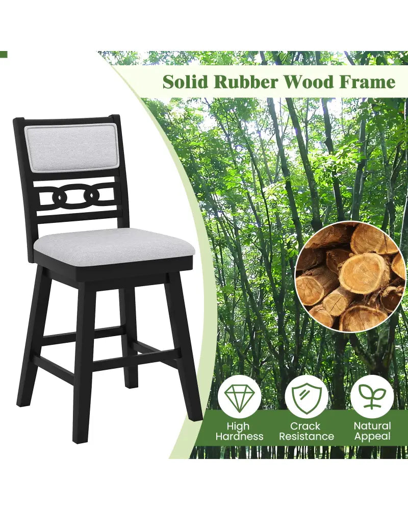 25 Inch Bar Stools Set of 2 with Upholstered Backrest and 360° Rotation Seat-Black - Black - Bar Stools