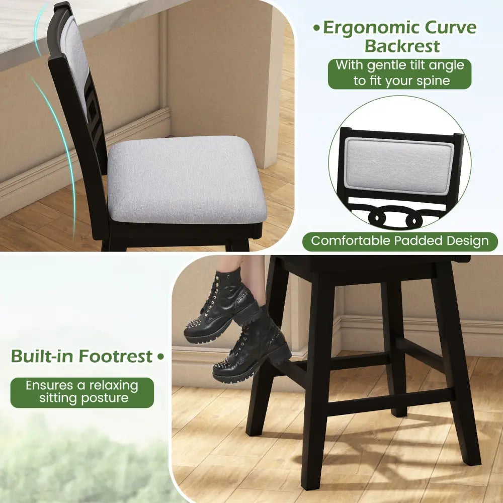 25 Inch Bar Stools Set of 2 with Upholstered Backrest and 360Â° Rotation Seat-Black Costway