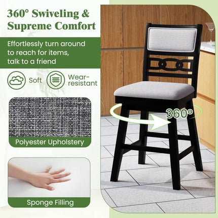 25 Inch Bar Stools Set of 2 with Upholstered Backrest and 360Â° Rotation Seat-Black Costway