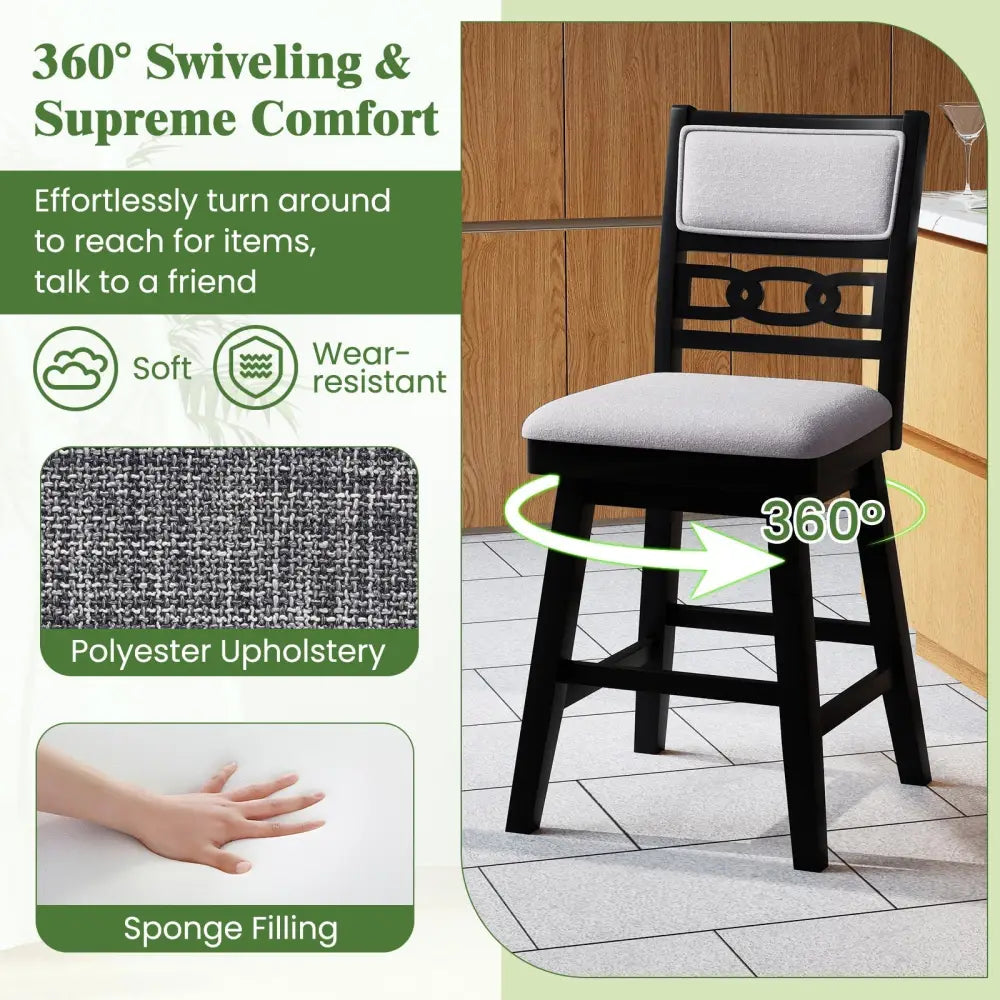 25 Inch Bar Stools Set of 2 with Upholstered Backrest and 360Â° Rotation Seat-Black Costway