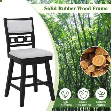 25 Inch Bar Stools Set of 2 with Upholstered Backrest and 360Â° Rotation Seat-Black Costway