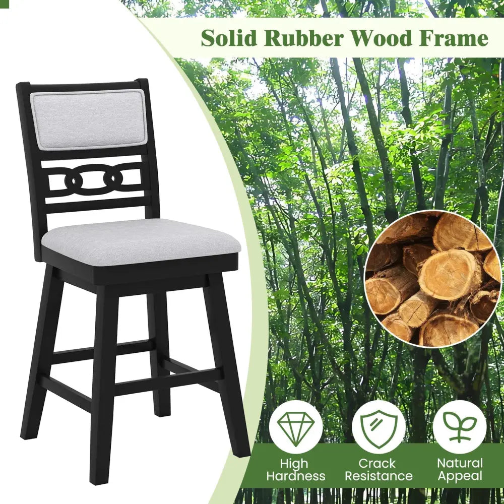 25 Inch Bar Stools Set of 2 with Upholstered Backrest and 360Â° Rotation Seat-Black Costway