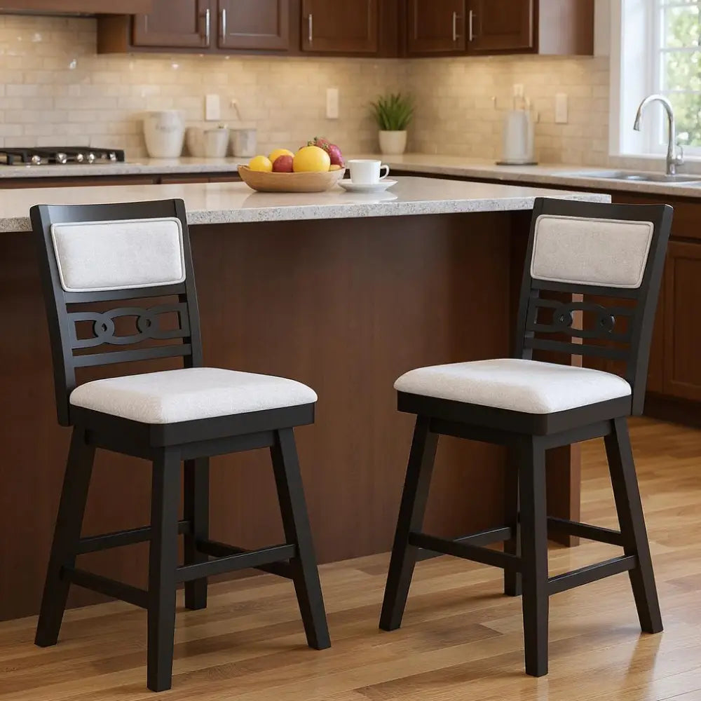 25 Inch Bar Stools Set of 2 with Upholstered Backrest and 360Â° Rotation Seat-Black Costway