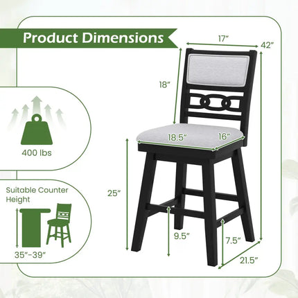 25 Inch Bar Stools Set of 2 with Upholstered Backrest and 360Â° Rotation Seat-Black Costway