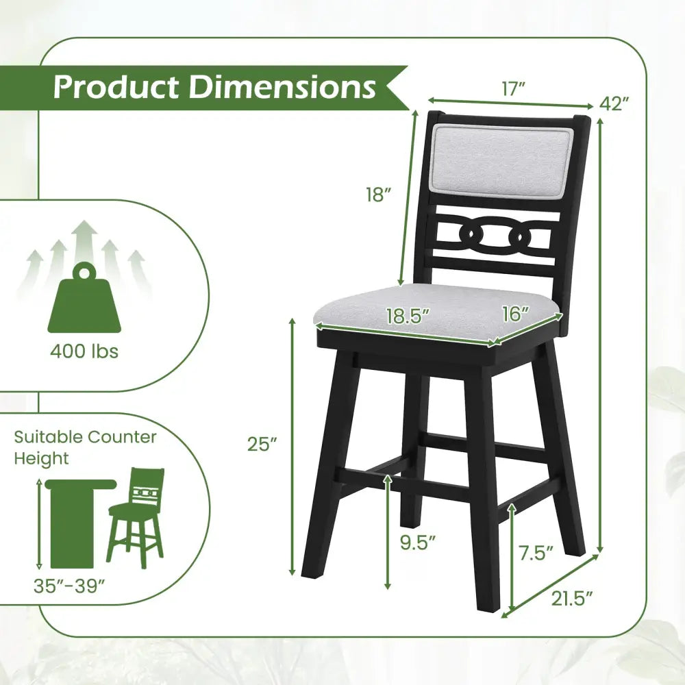 25 Inch Bar Stools Set of 2 with Upholstered Backrest and 360Â° Rotation Seat-Black Costway