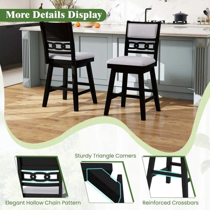 25 Inch Bar Stools Set of 2 with Upholstered Backrest and 360Â° Rotation Seat-Black Costway