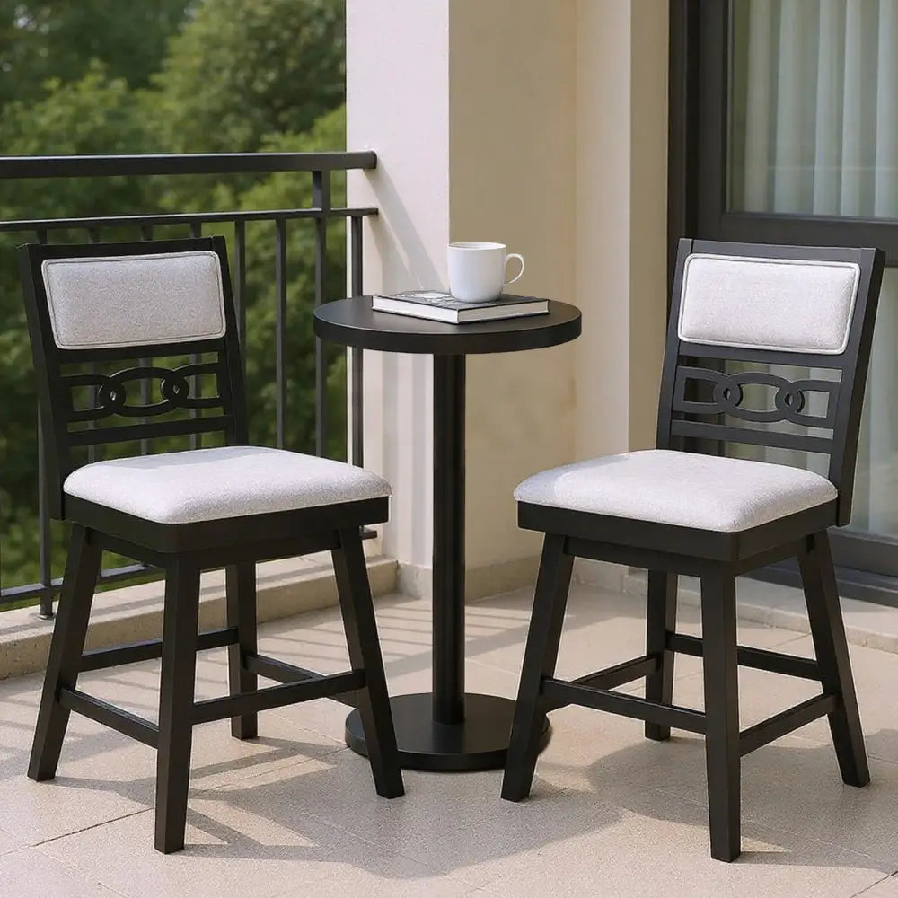 25 Inch Bar Stools Set of 2 with Upholstered Backrest and 360Â° Rotation Seat-Black Costway