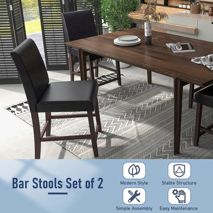 25 Inch Counter Height Set of 2 Bar Stools-Black Costway