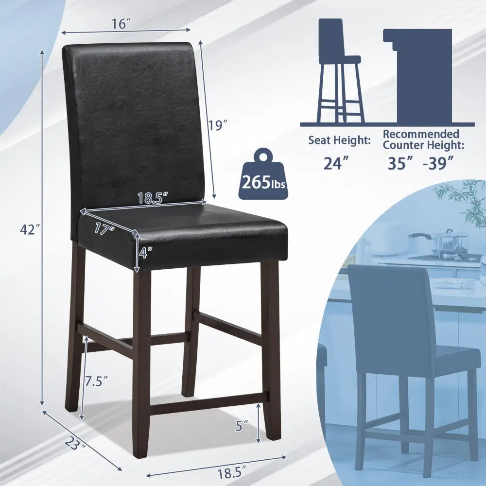 25 Inch Counter Height Set of 2 Bar Stools-Black Costway
