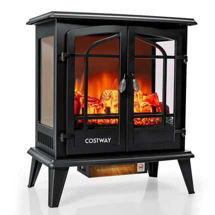 25 Inch Freestanding Electric Fireplace Heater with Realistic Flame effect - Black - Oasis Home Essentials