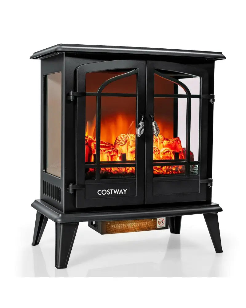 25 Inch Freestanding Electric Fireplace Heater with Realistic Flame effect-Black - Black - Fireplaces