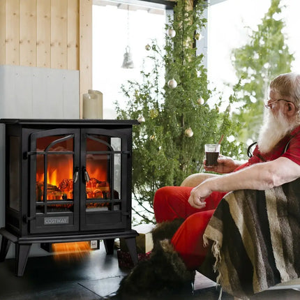 25 Inch Freestanding Electric Fireplace Heater with Realistic Flame effect - Black - Oasis Home Essentials